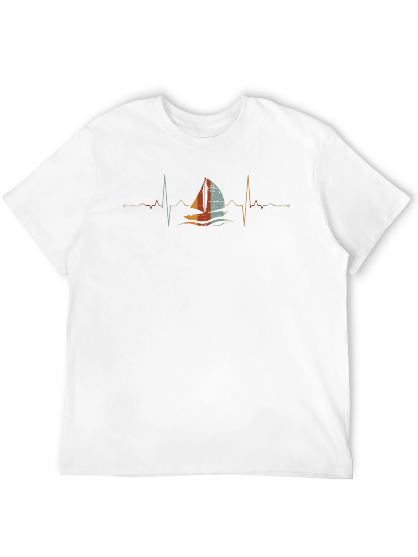 Sailboat Heartbeat T-Shirt - Black Crew Neck