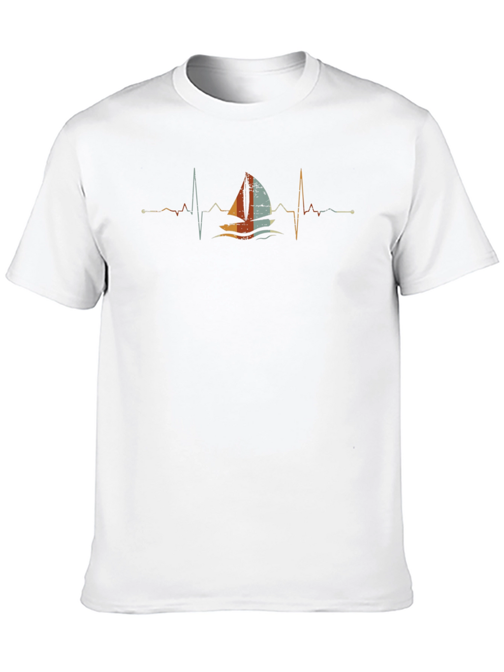 Sailboat Heartbeat T-Shirt - Black Crew Neck
