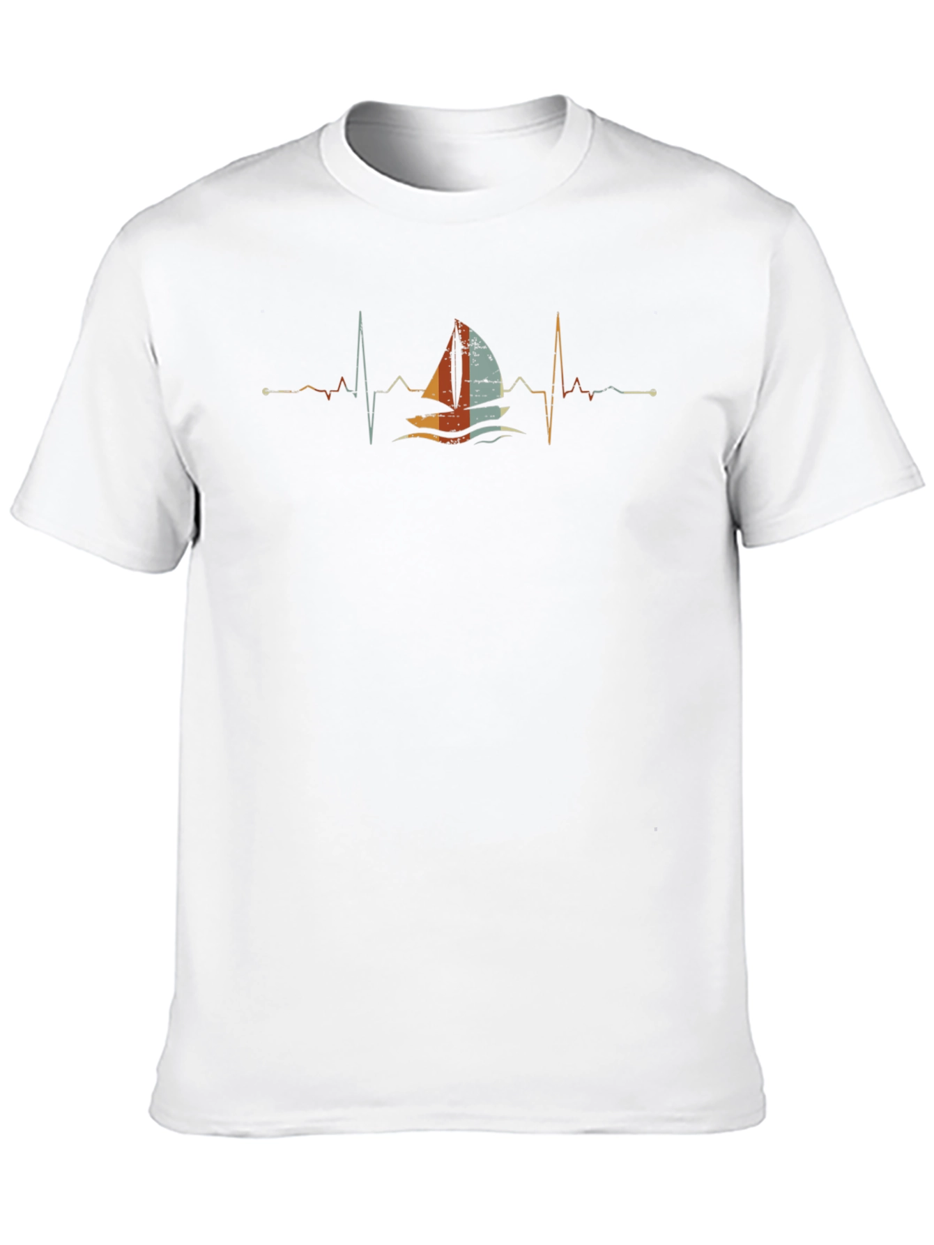 Sailboat Heartbeat T-Shirt - Black Crew Neck