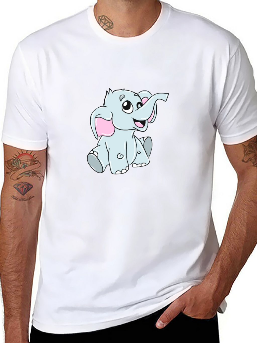 Cute Cartoon Elephant Black T-Shirt