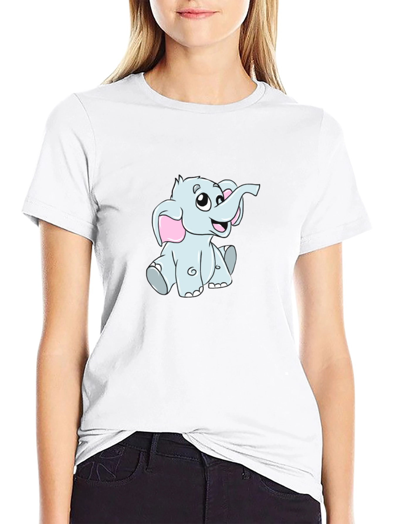 Cute Cartoon Elephant Black T-Shirt