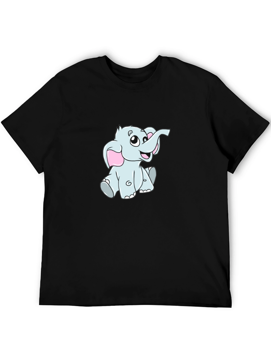 Cute Cartoon Elephant Black T-Shirt