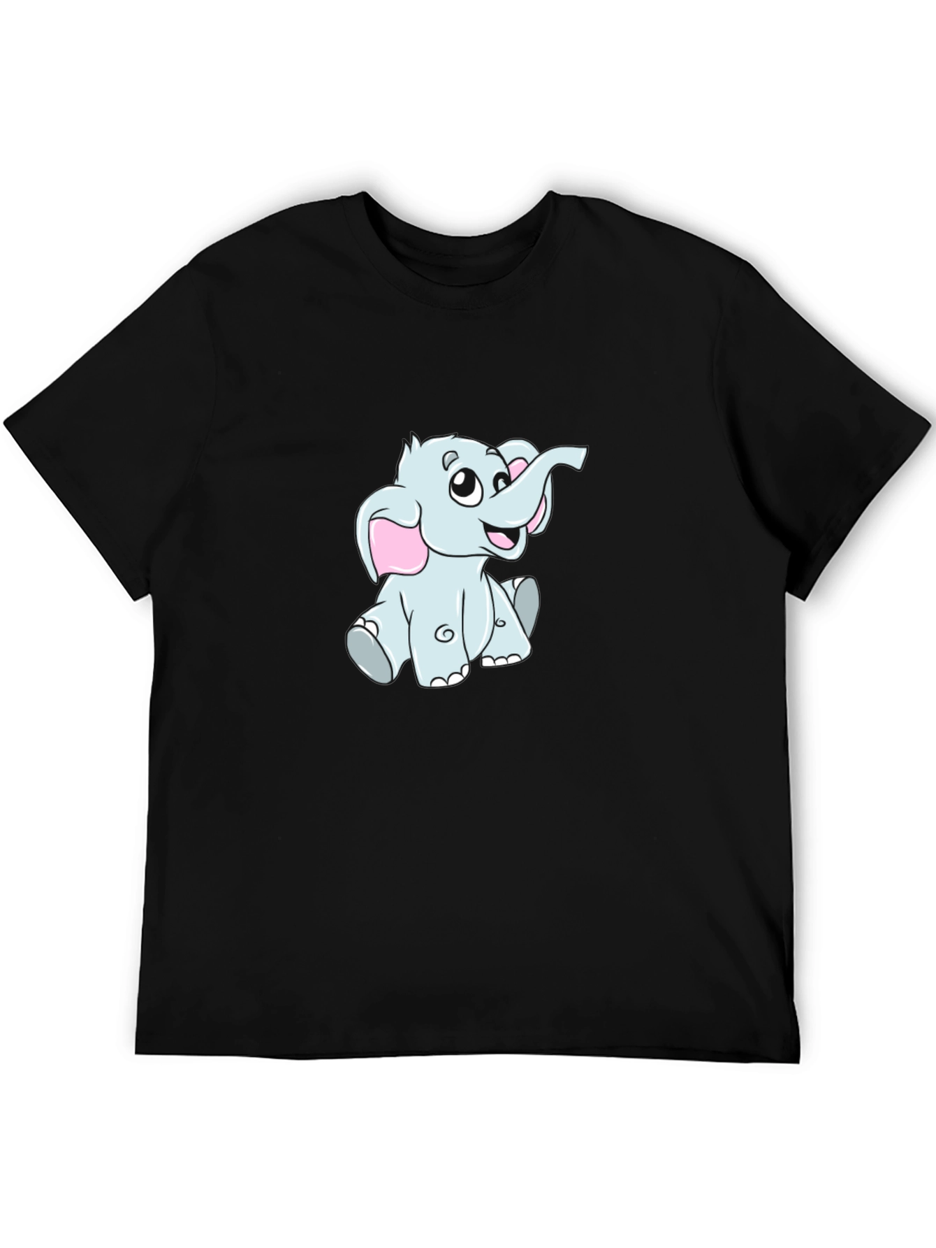 Cute Cartoon Elephant Black T-Shirt