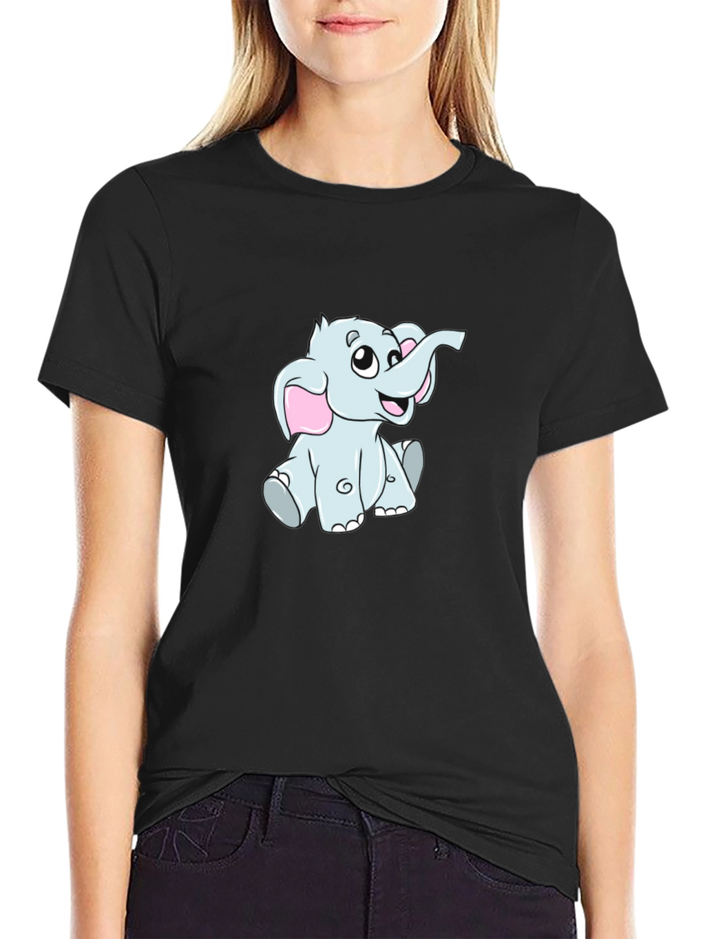 Cute Cartoon Elephant Black T-Shirt