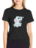 Cute Cartoon Elephant Black T-Shirt