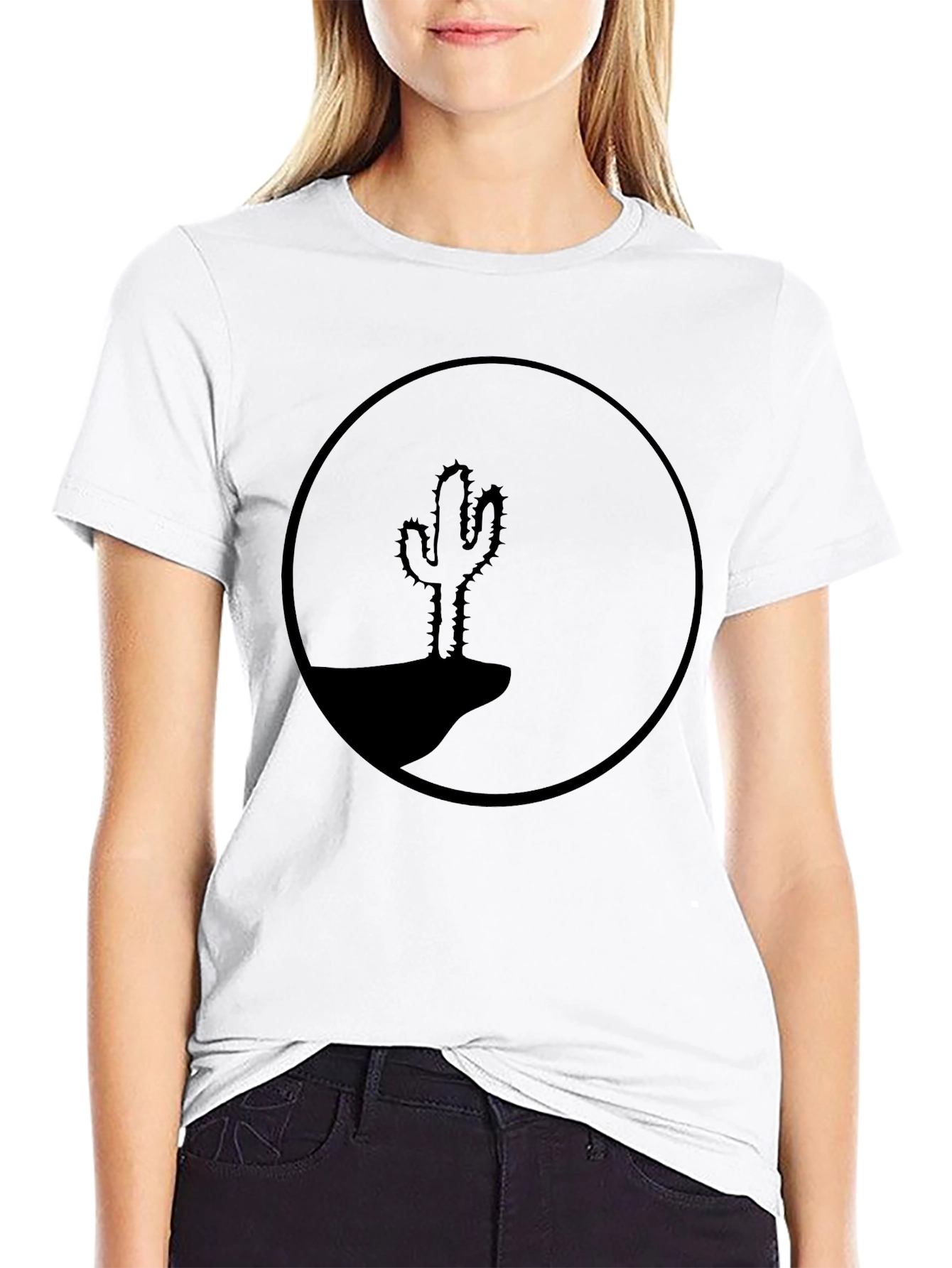 Cactus Silhouette Graphic Tee - Black Cotton