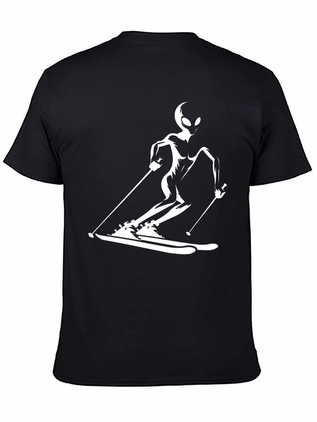 Skiing Alien Graphic Tee - Black Cotton Casual T-Shirt