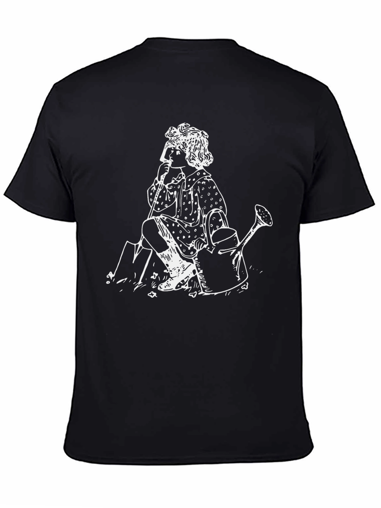 Vintage Girl Gardening Black T-Shirt