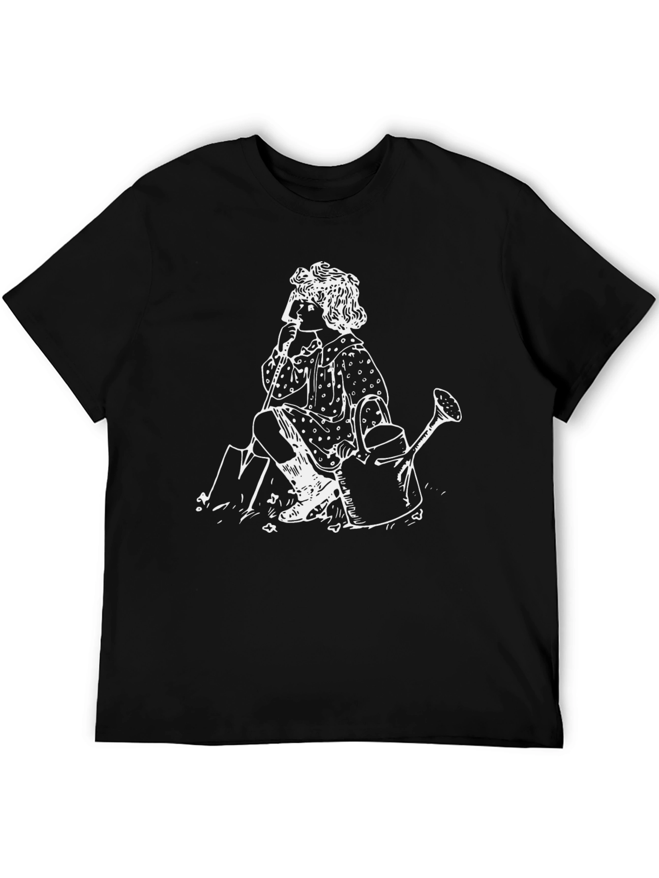 Vintage Girl Gardening Black T-Shirt