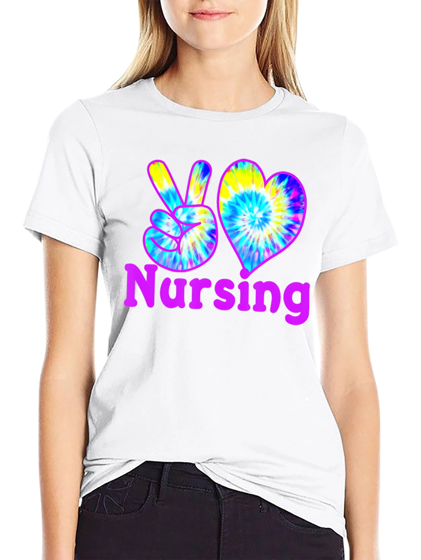 Nursing Peace & Love Tie-Dye T-Shirt