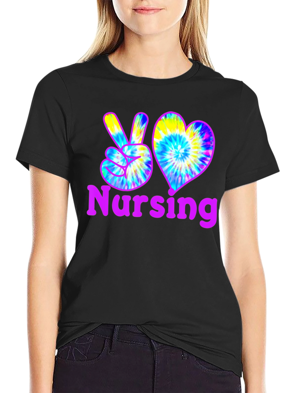 Nursing Peace & Love Tie-Dye T-Shirt