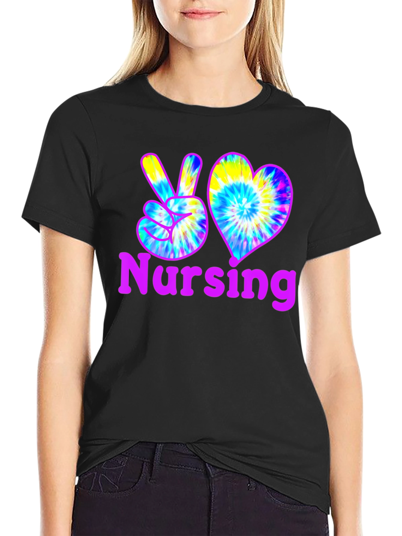 Nursing Peace & Love Tie-Dye T-Shirt