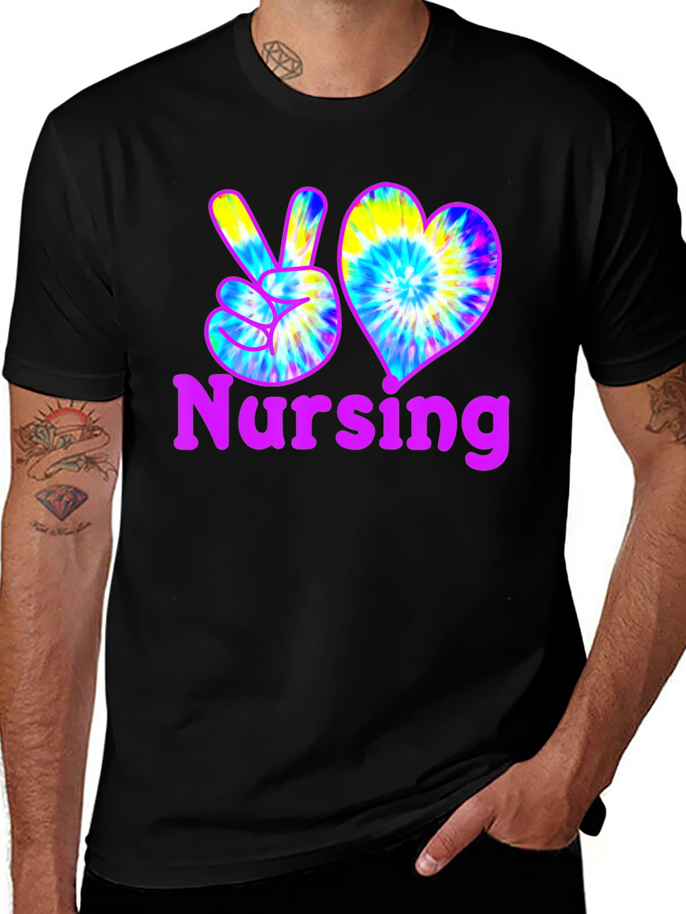 Nursing Peace & Love Tie-Dye T-Shirt