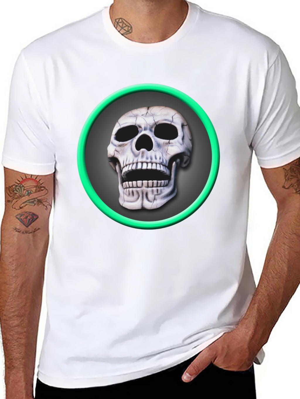Skull Graphic Tee - Green Ring Design