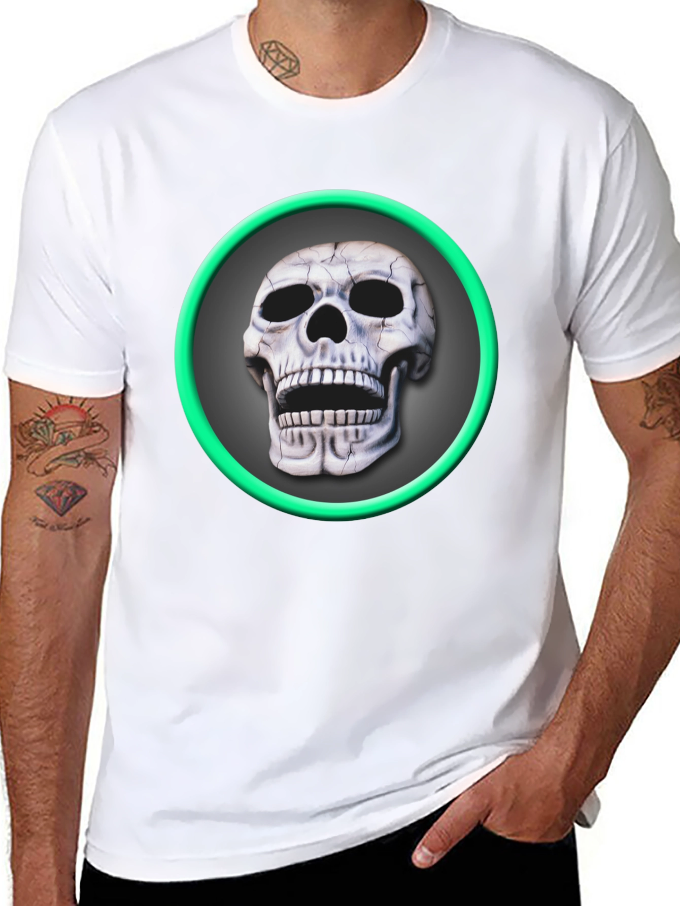 Skull Graphic Tee - Green Ring Design