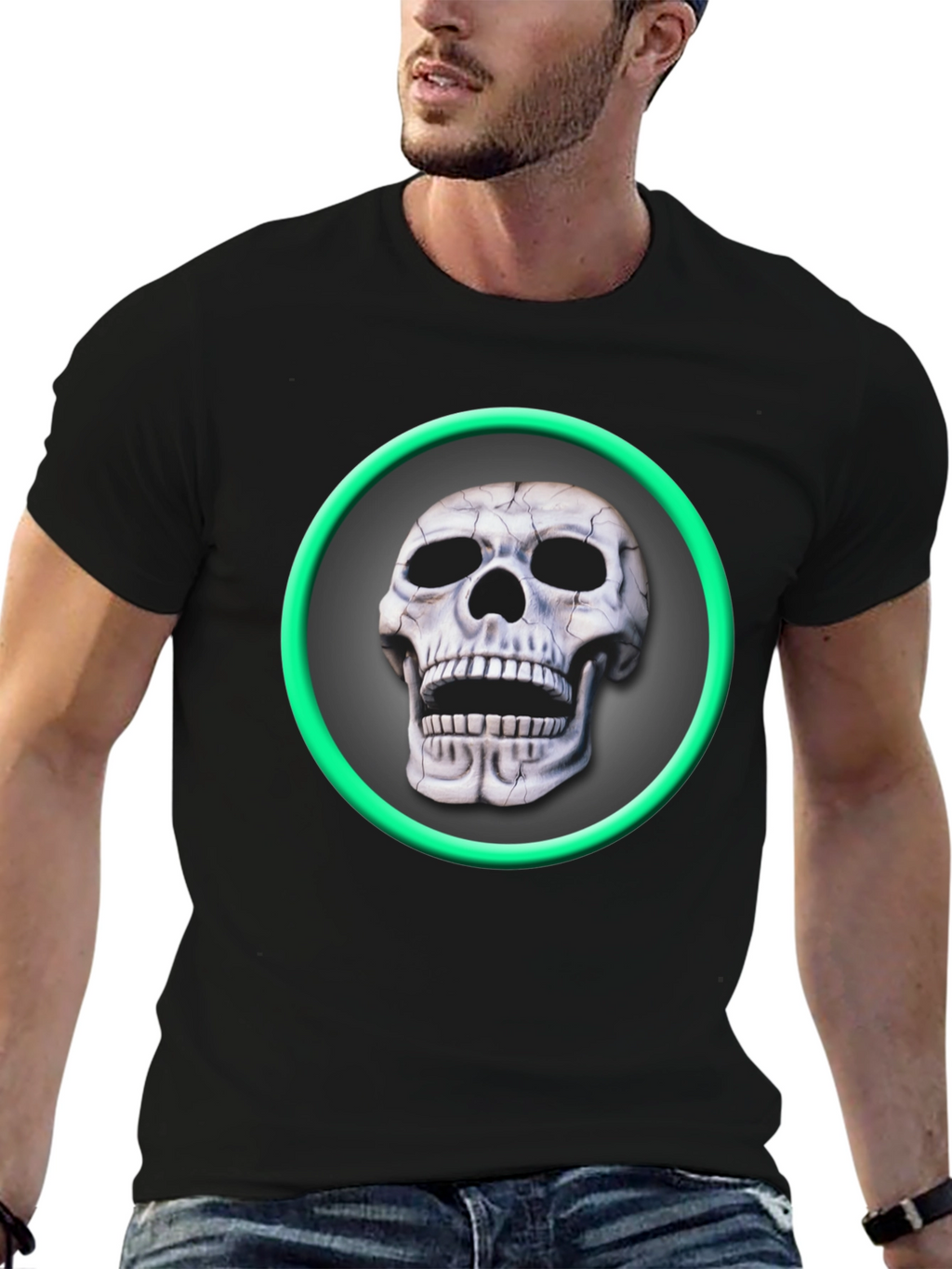 Skull Graphic Tee - Green Ring Design