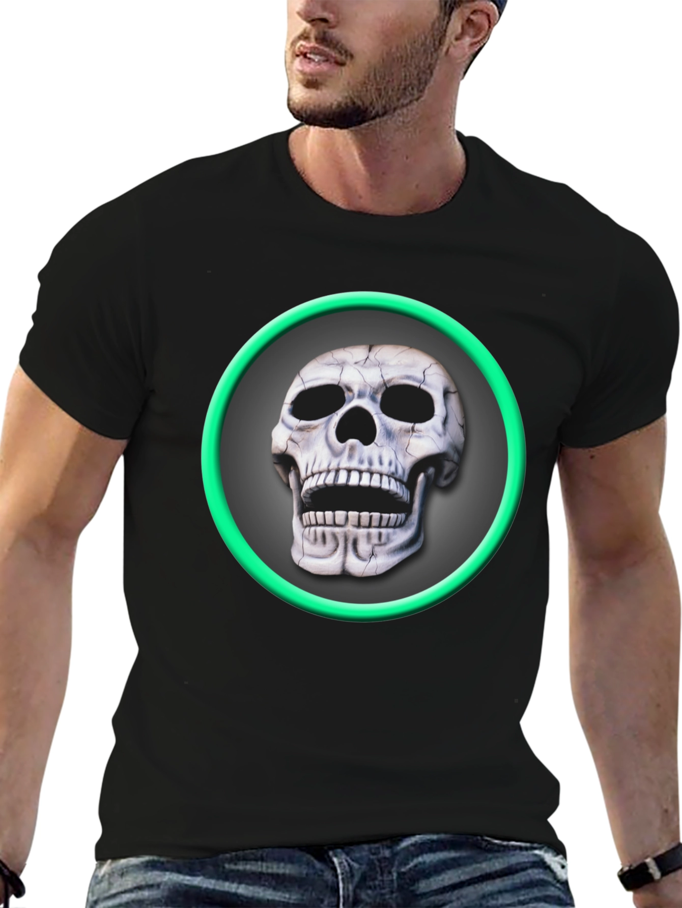 Skull Graphic Tee - Green Ring Design