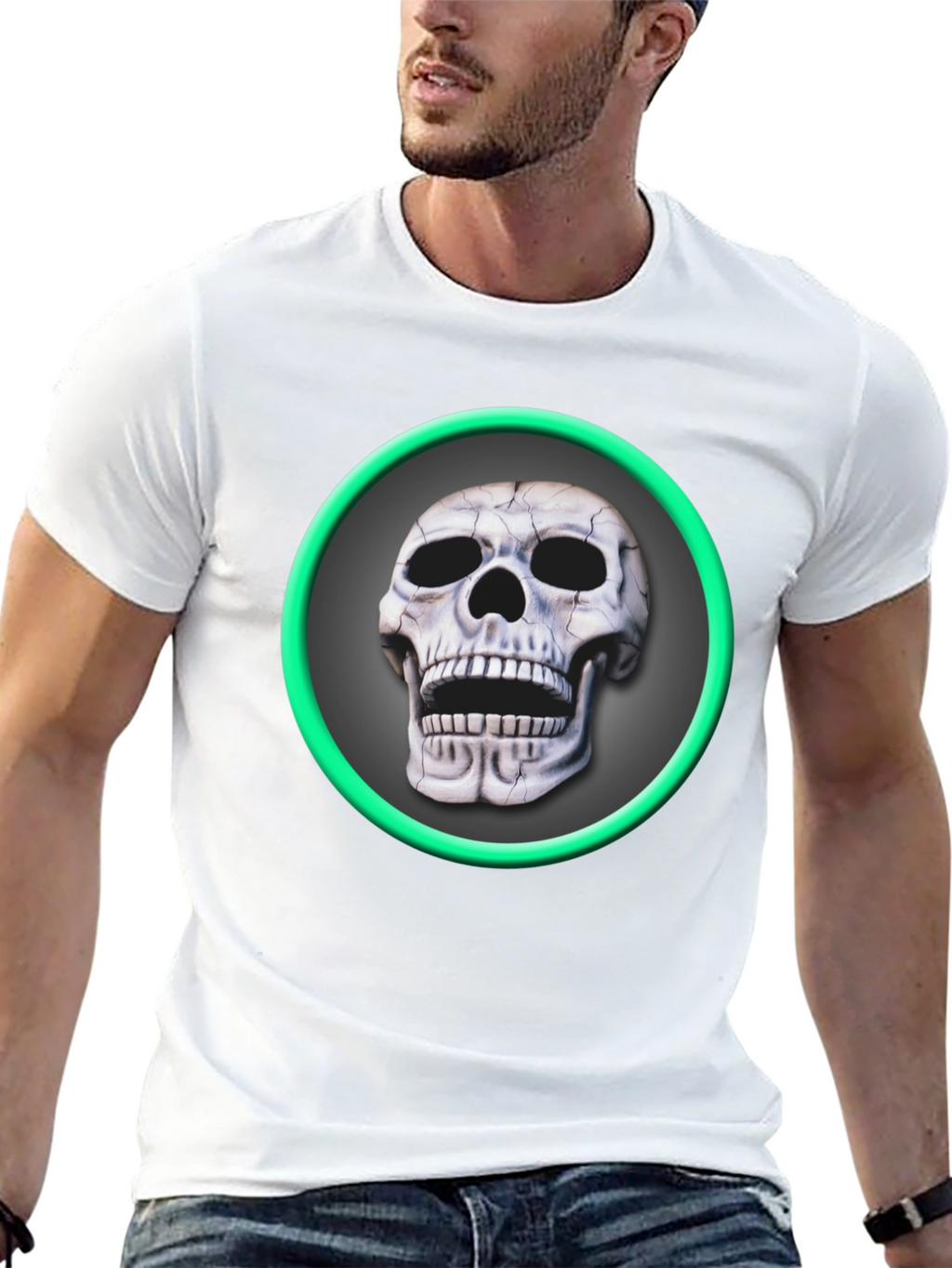 Skull Graphic Tee - Green Ring Design