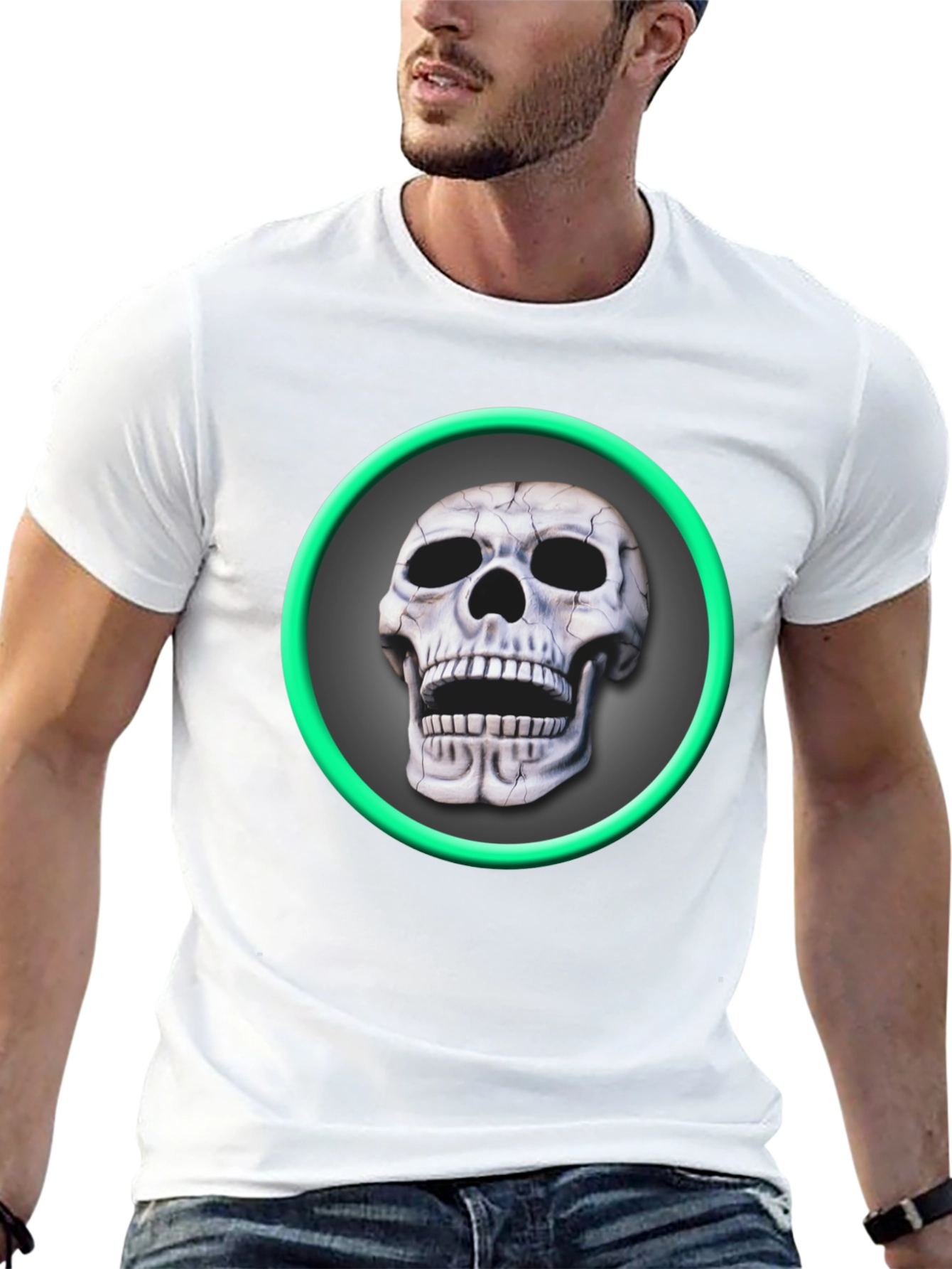 Skull Graphic Tee - Green Ring Design