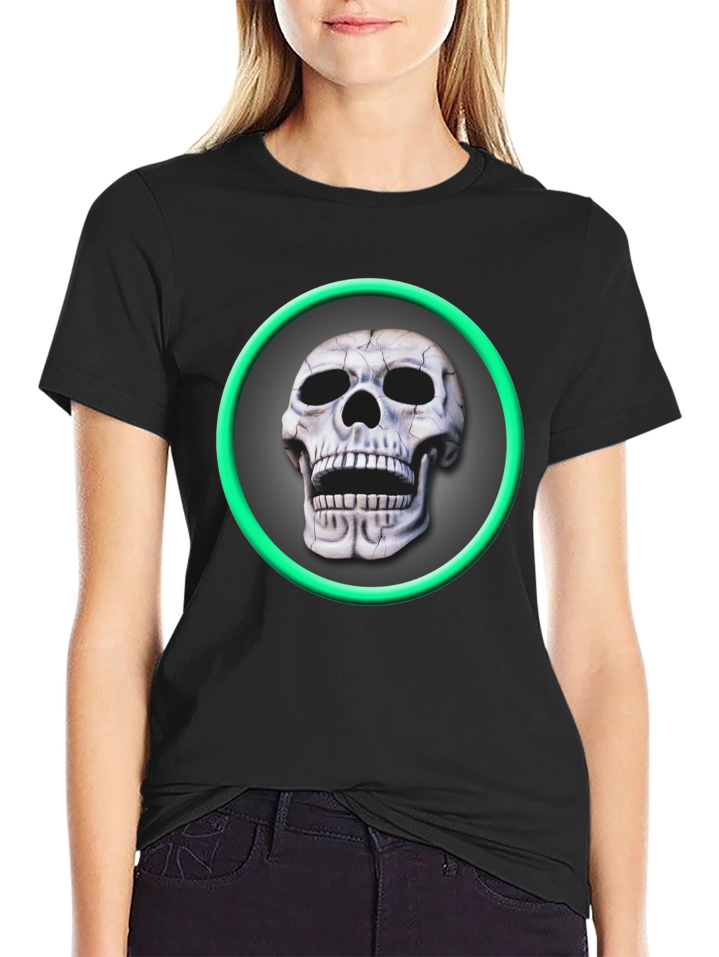 Skull Graphic Tee - Green Ring Design