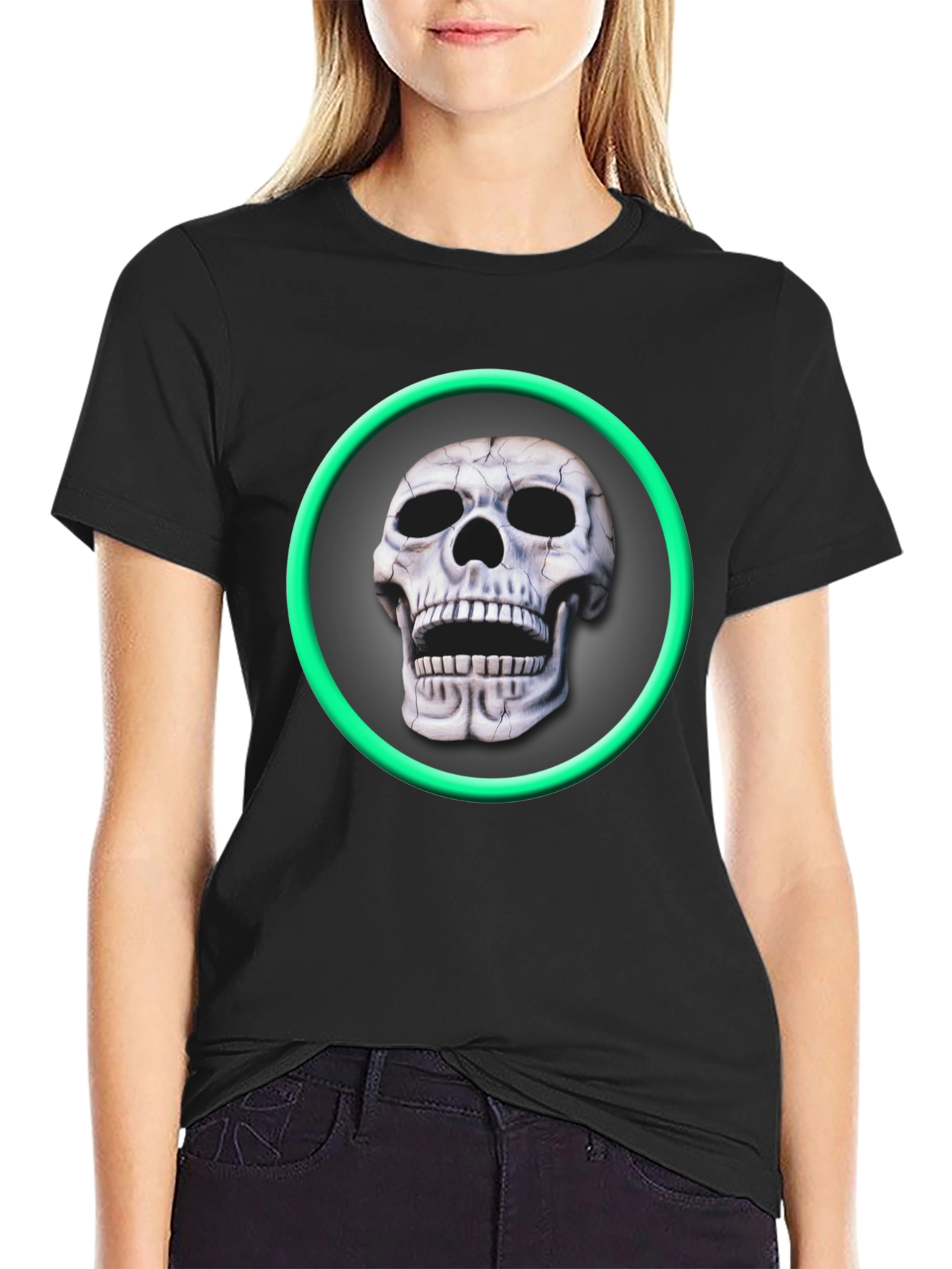 Skull Graphic Tee - Green Ring Design