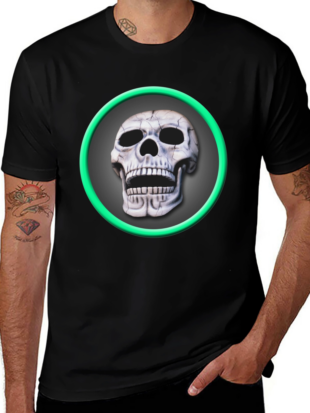 Skull Graphic Tee - Green Ring Design
