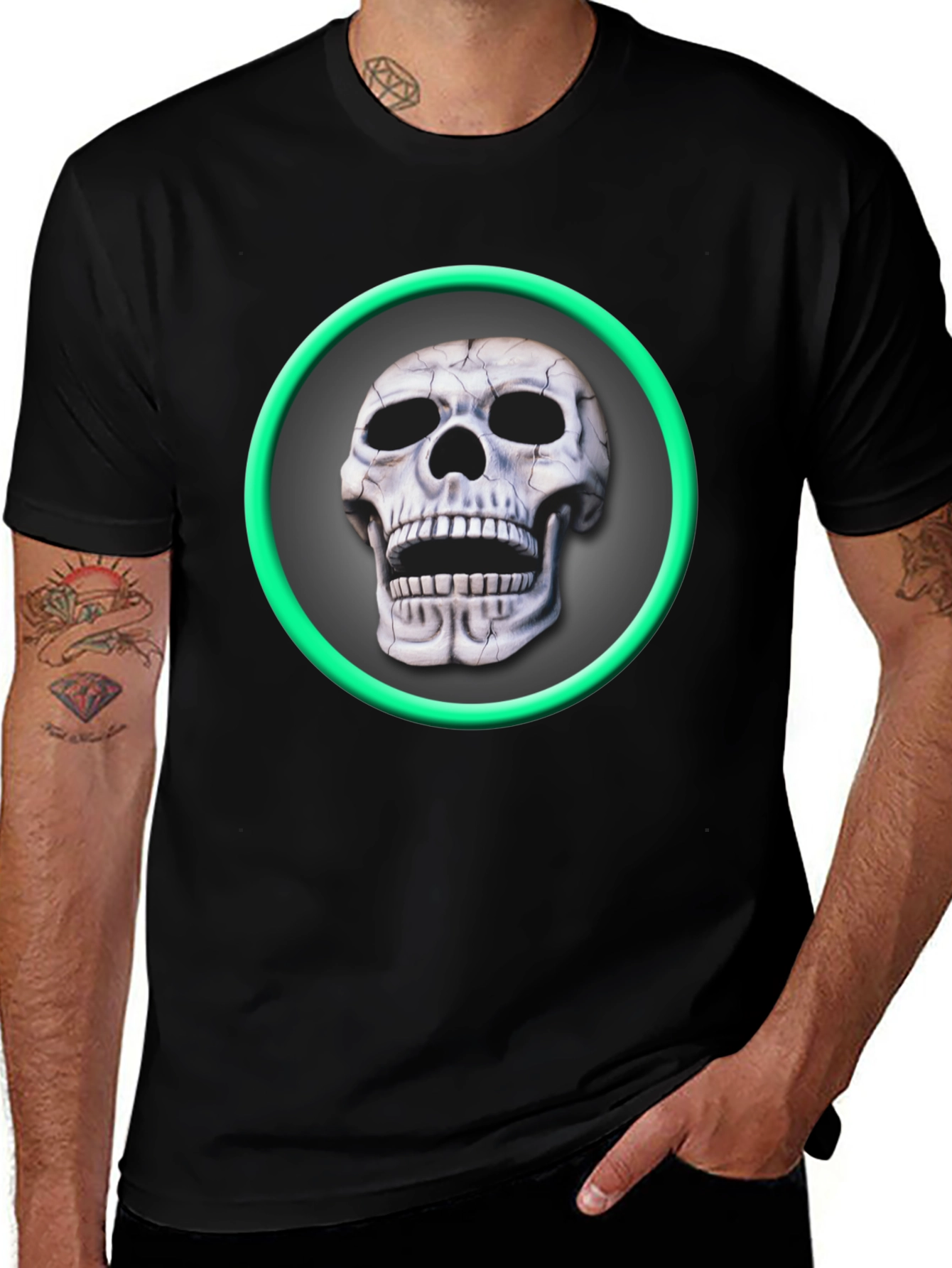 Skull Graphic Tee - Green Ring Design