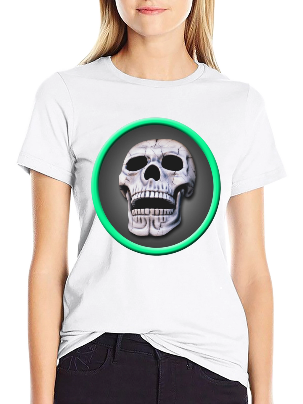 Skull Graphic Tee - Green Ring Design