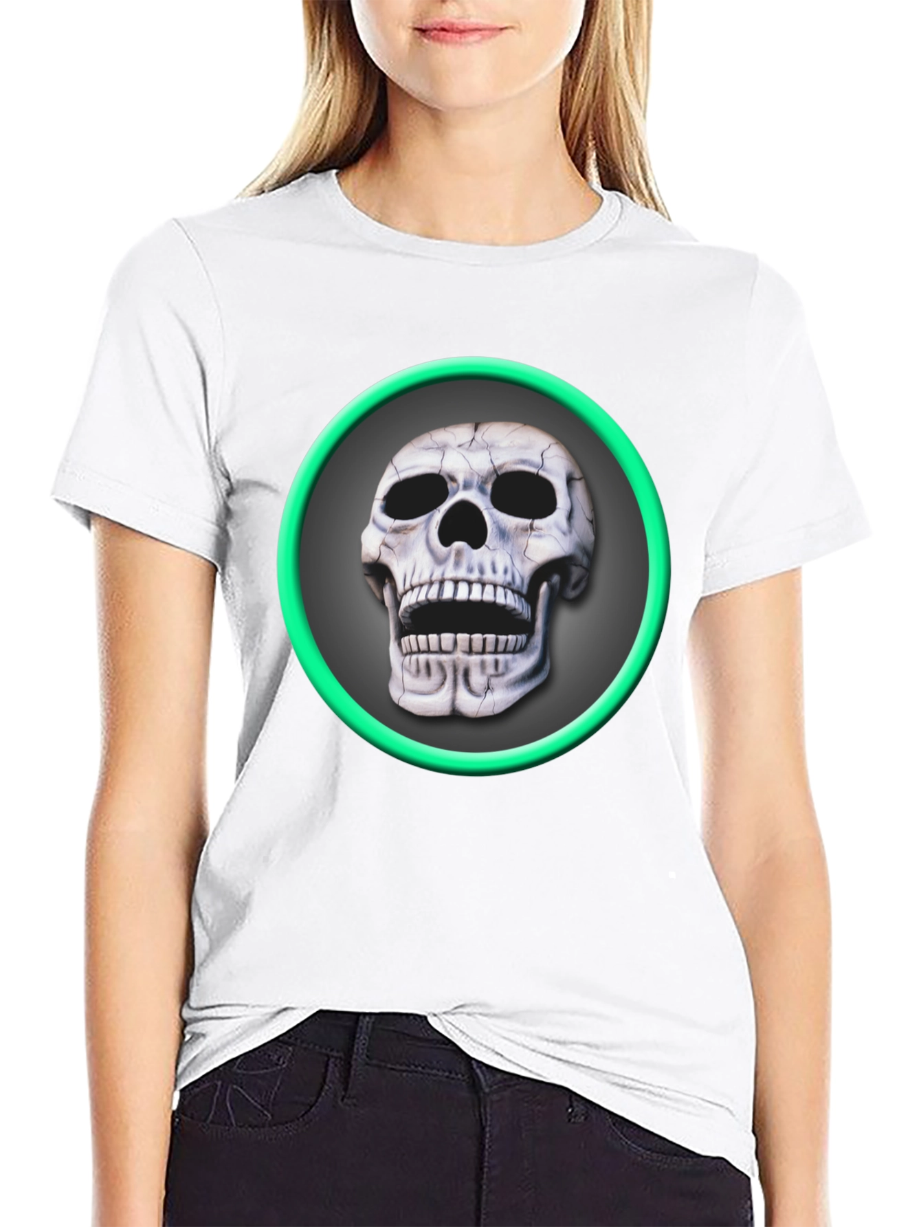 Skull Graphic Tee - Green Ring Design