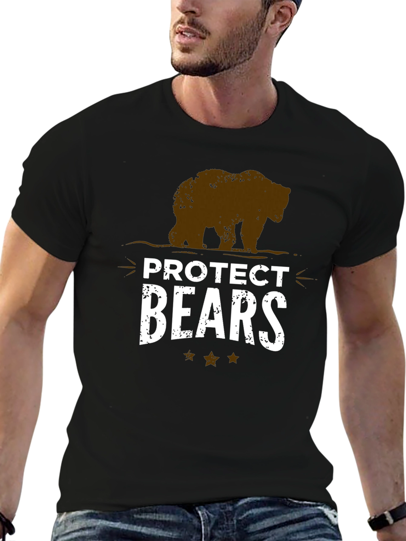 Protect Bears Graphic Tee - Black Cotton Blend
