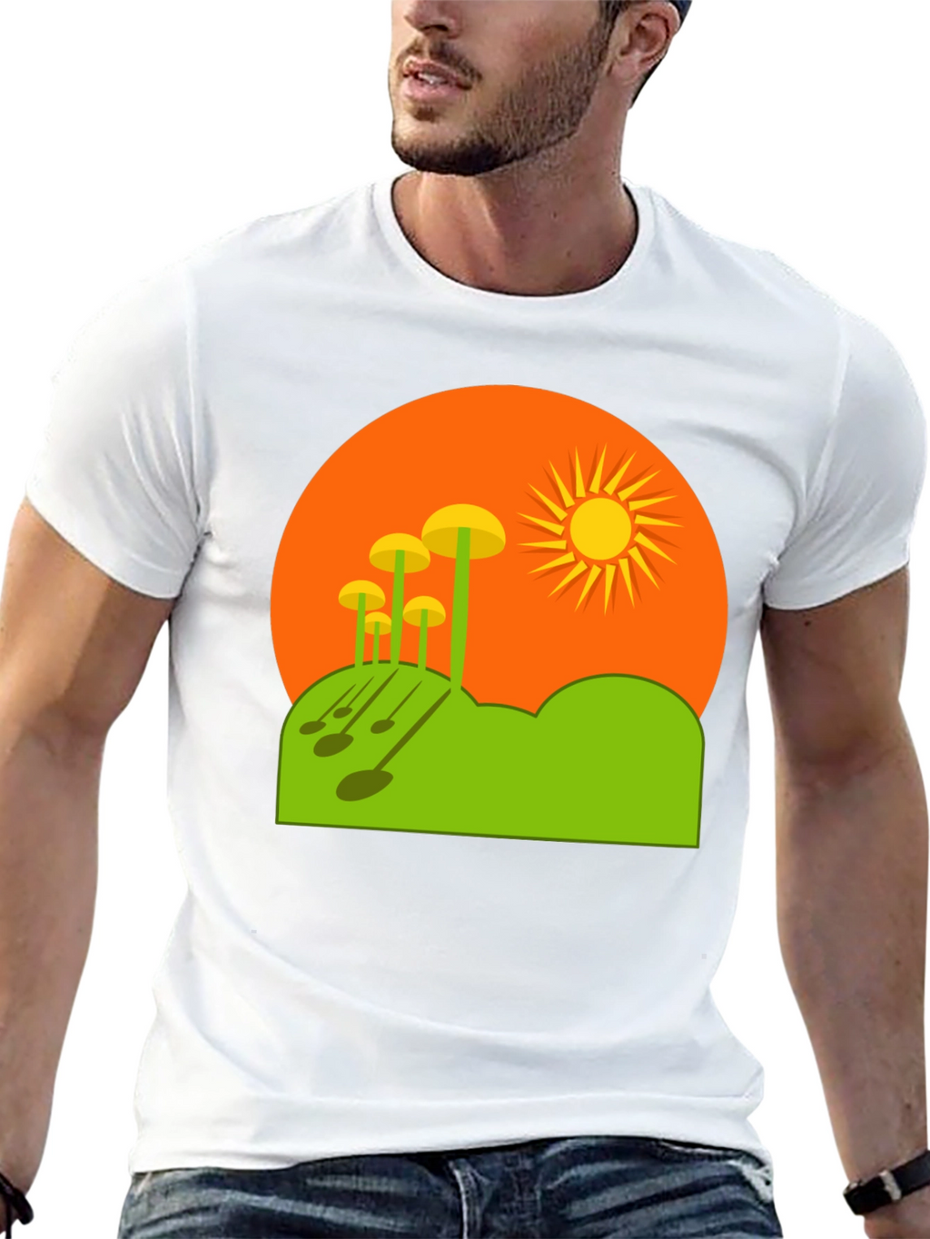 Funky Mushroom Sunset Graphic Tee - Black