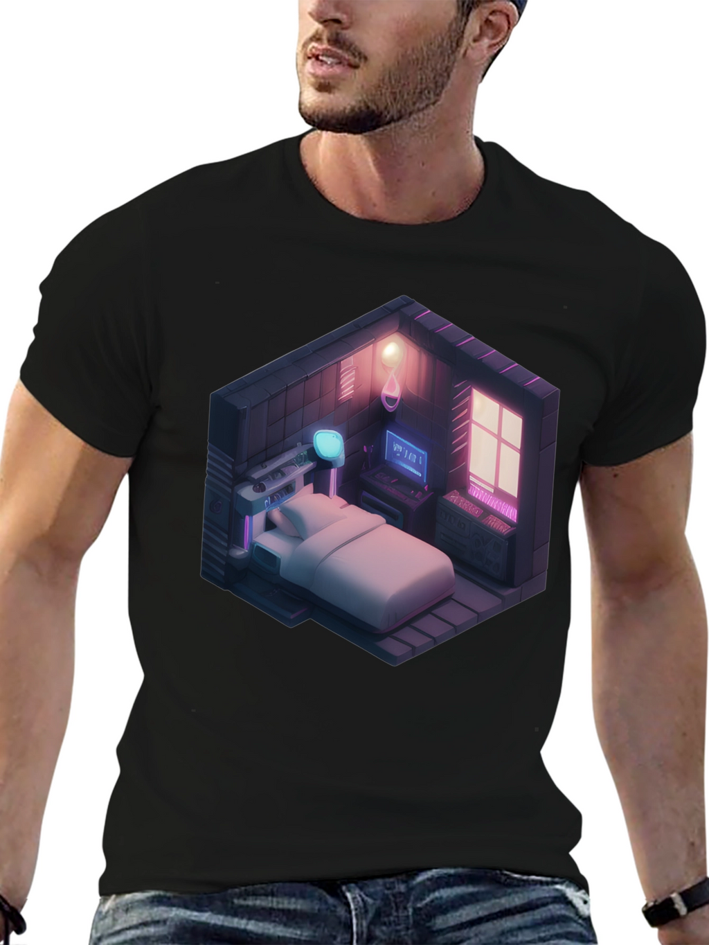 Isometric Gaming Room T-Shirt - Black