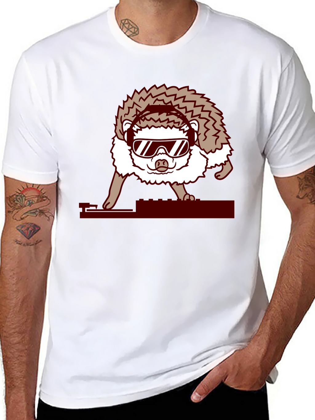 DJ Hedgehog Graphic Tee - Cool Animal T-Shirt