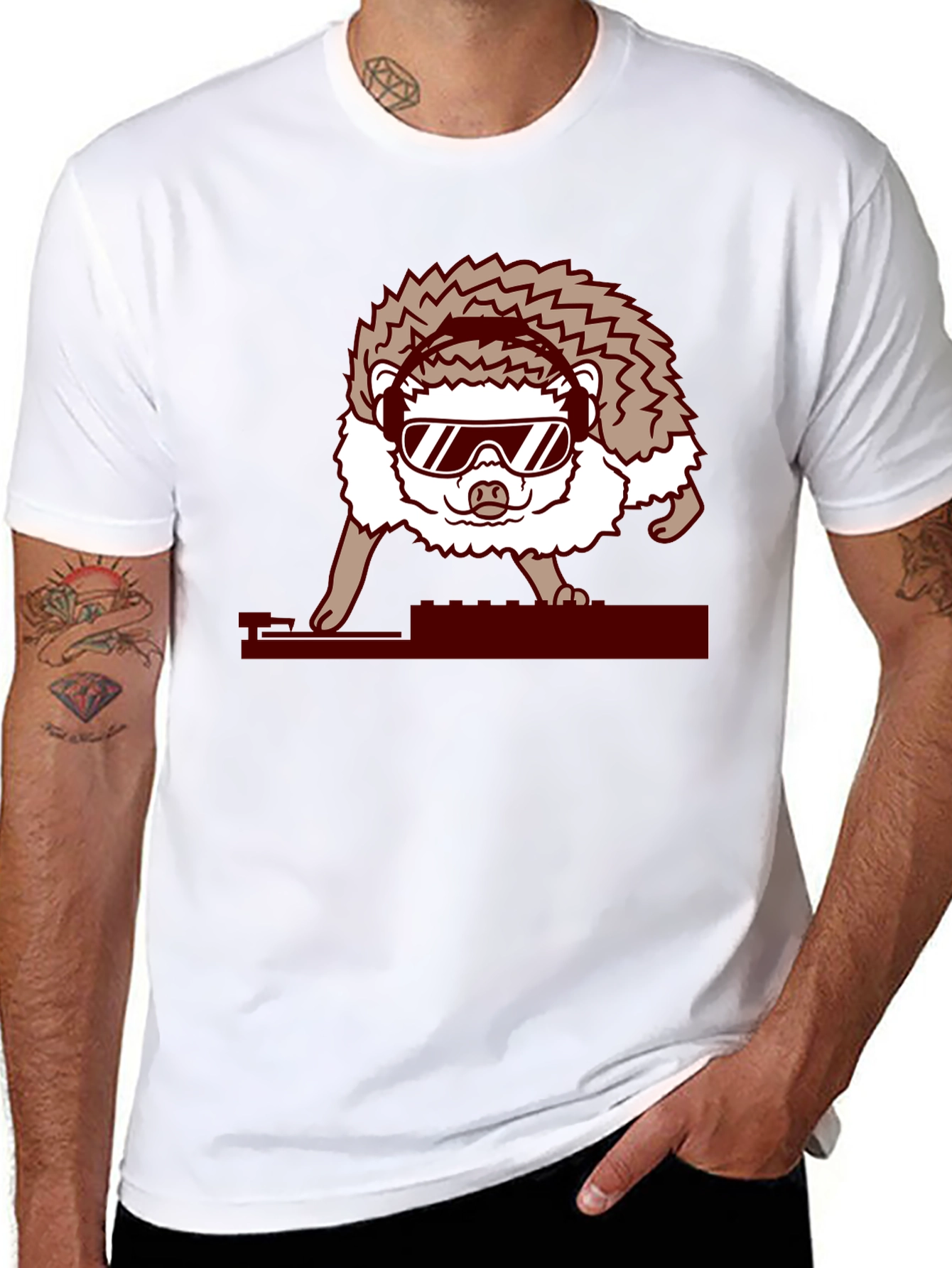 DJ Hedgehog Graphic Tee - Cool Animal T-Shirt