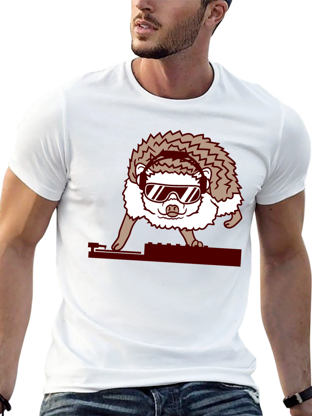 DJ Hedgehog Graphic Tee - Cool Animal T-Shirt