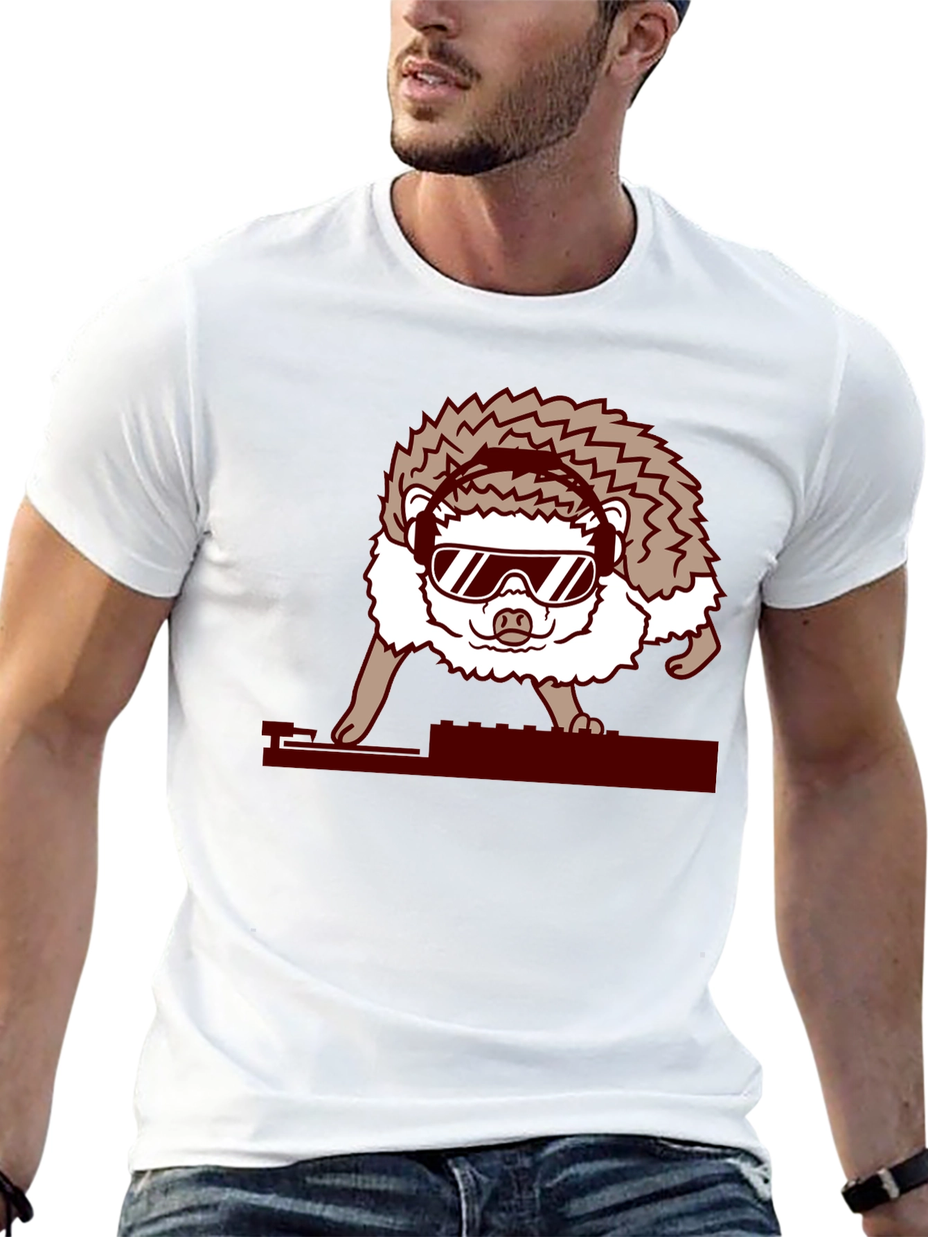 DJ Hedgehog Graphic Tee - Cool Animal T-Shirt