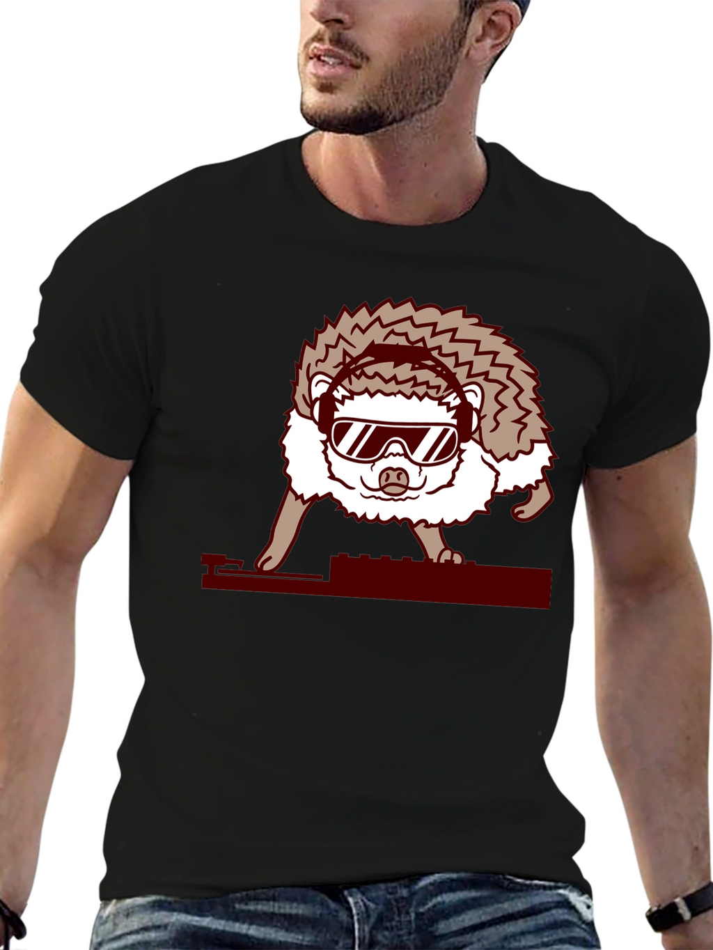 DJ Hedgehog Graphic Tee - Cool Animal T-Shirt