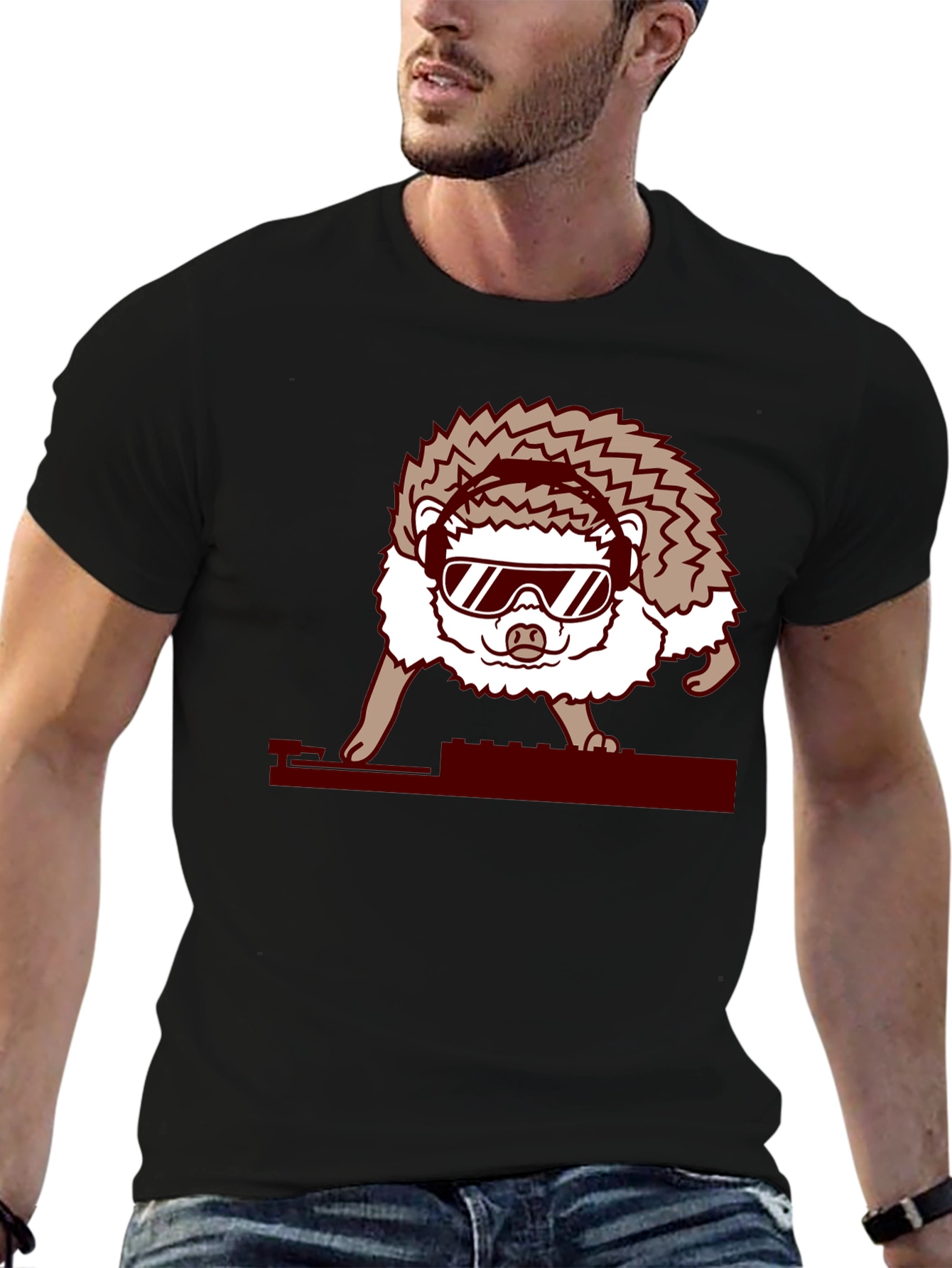 DJ Hedgehog Graphic Tee - Cool Animal T-Shirt