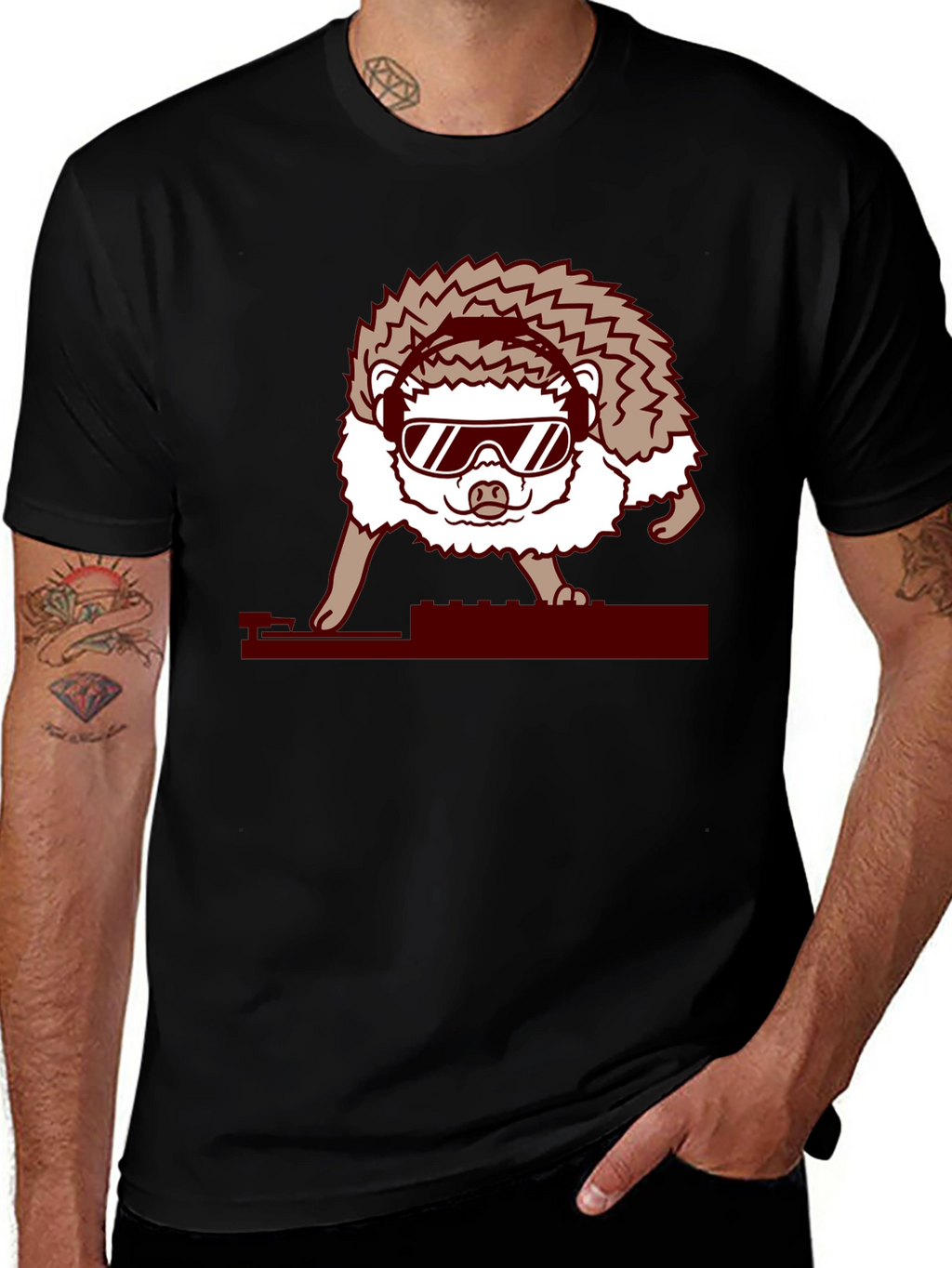 DJ Hedgehog Graphic Tee - Cool Animal T-Shirt