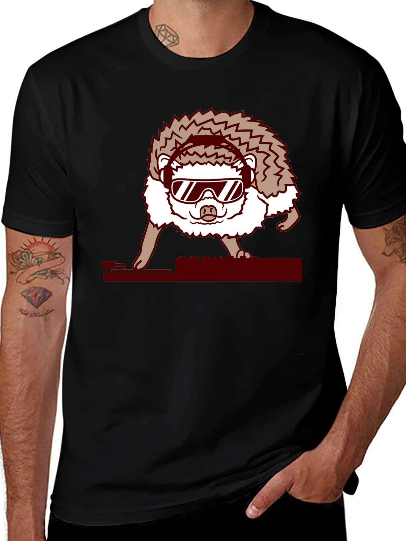 DJ Hedgehog Graphic Tee - Cool Animal T-Shirt