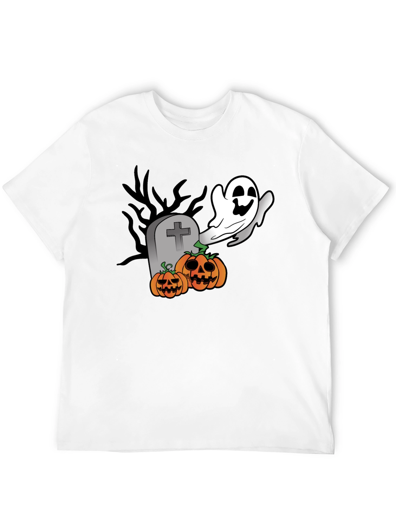 Halloween Ghost & Pumpkin Graphic Black T-Shirt