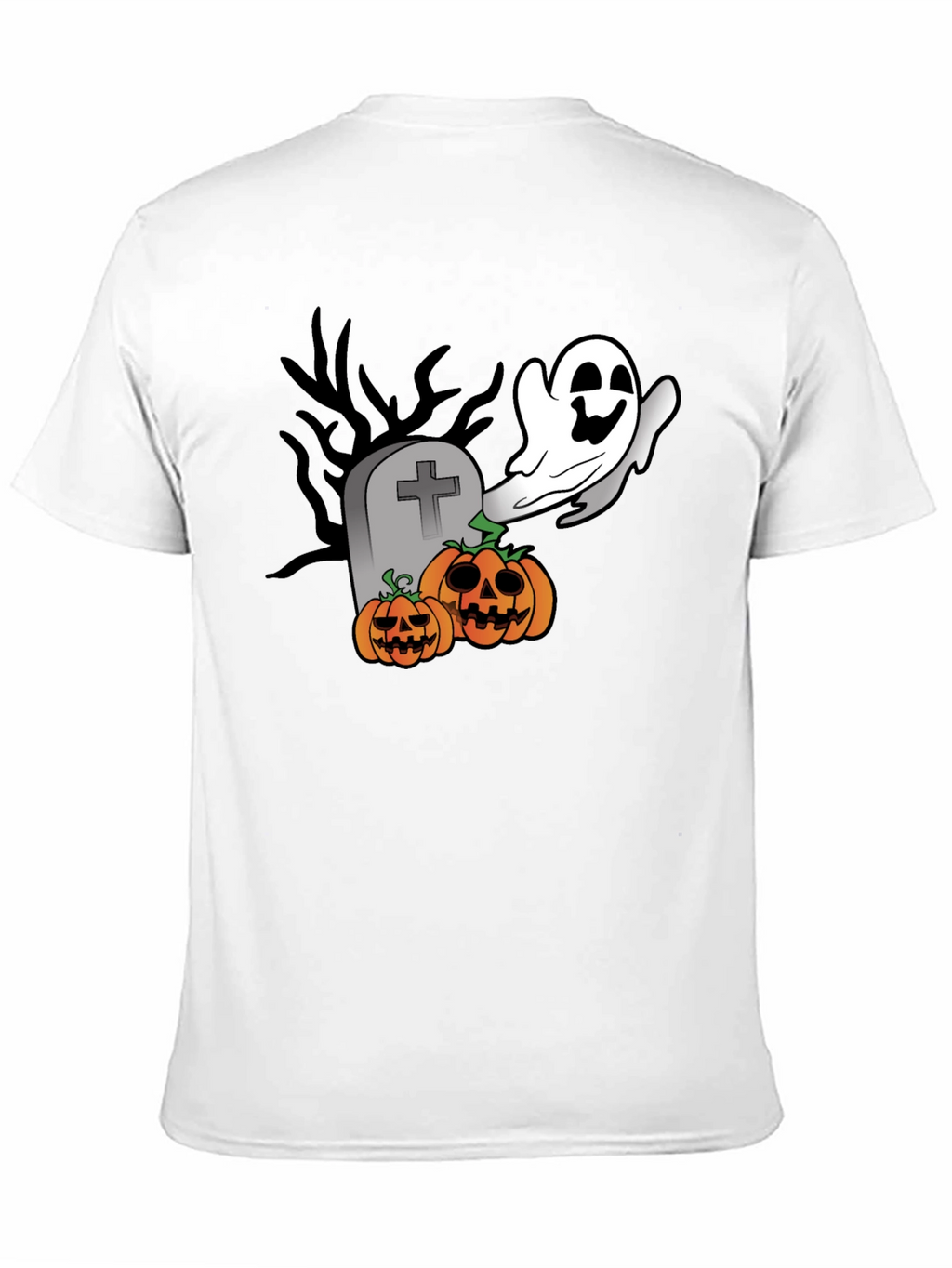 Halloween Ghost & Pumpkin Graphic Black T-Shirt