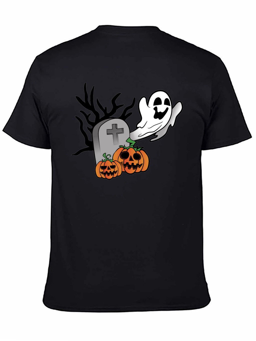 Halloween Ghost & Pumpkin Graphic Black T-Shirt