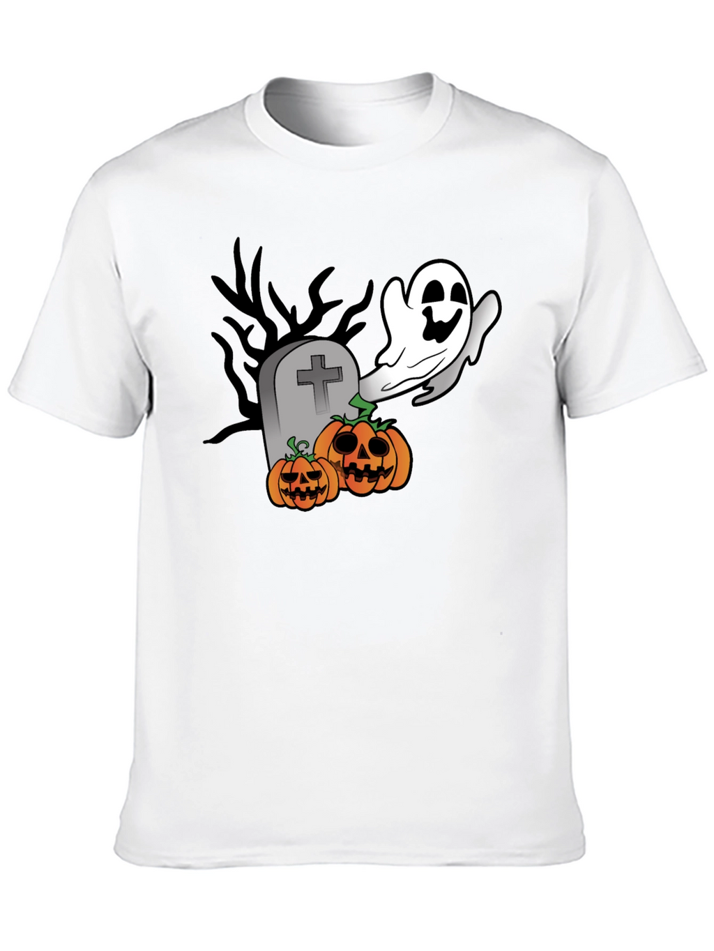 Halloween Ghost & Pumpkin Graphic Black T-Shirt