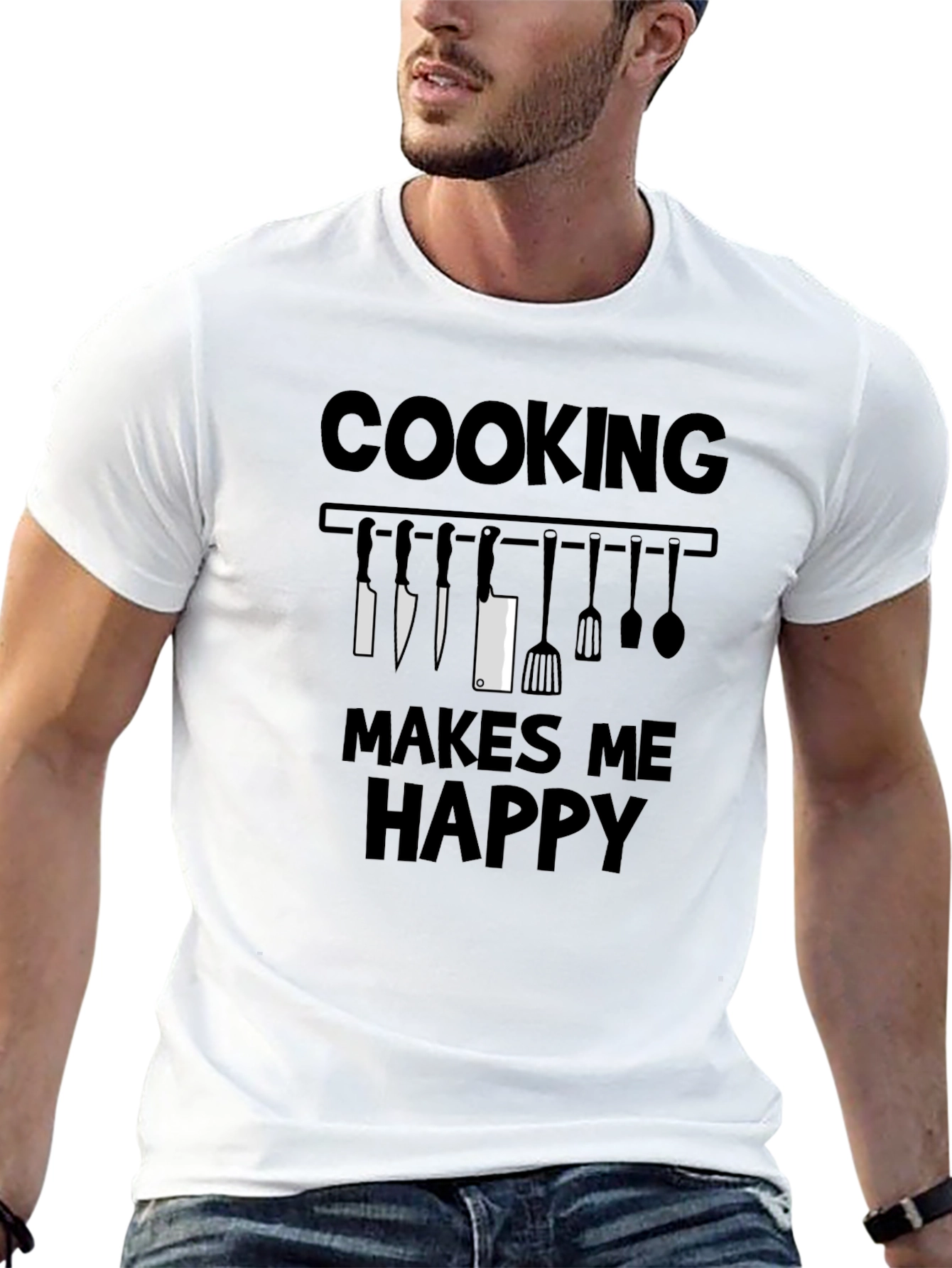 Cooking Makes Me Happy T-Shirt - Chef Kitchen Utensils