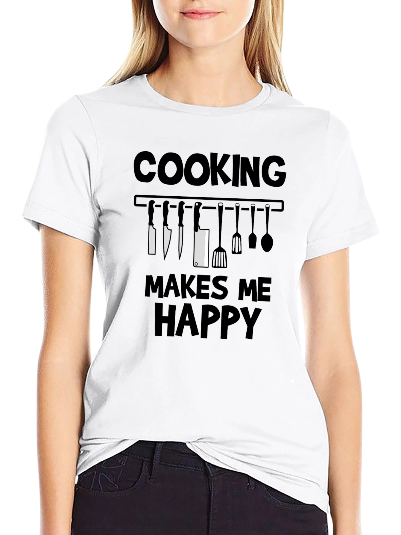 Cooking Makes Me Happy T-Shirt - Chef Kitchen Utensils