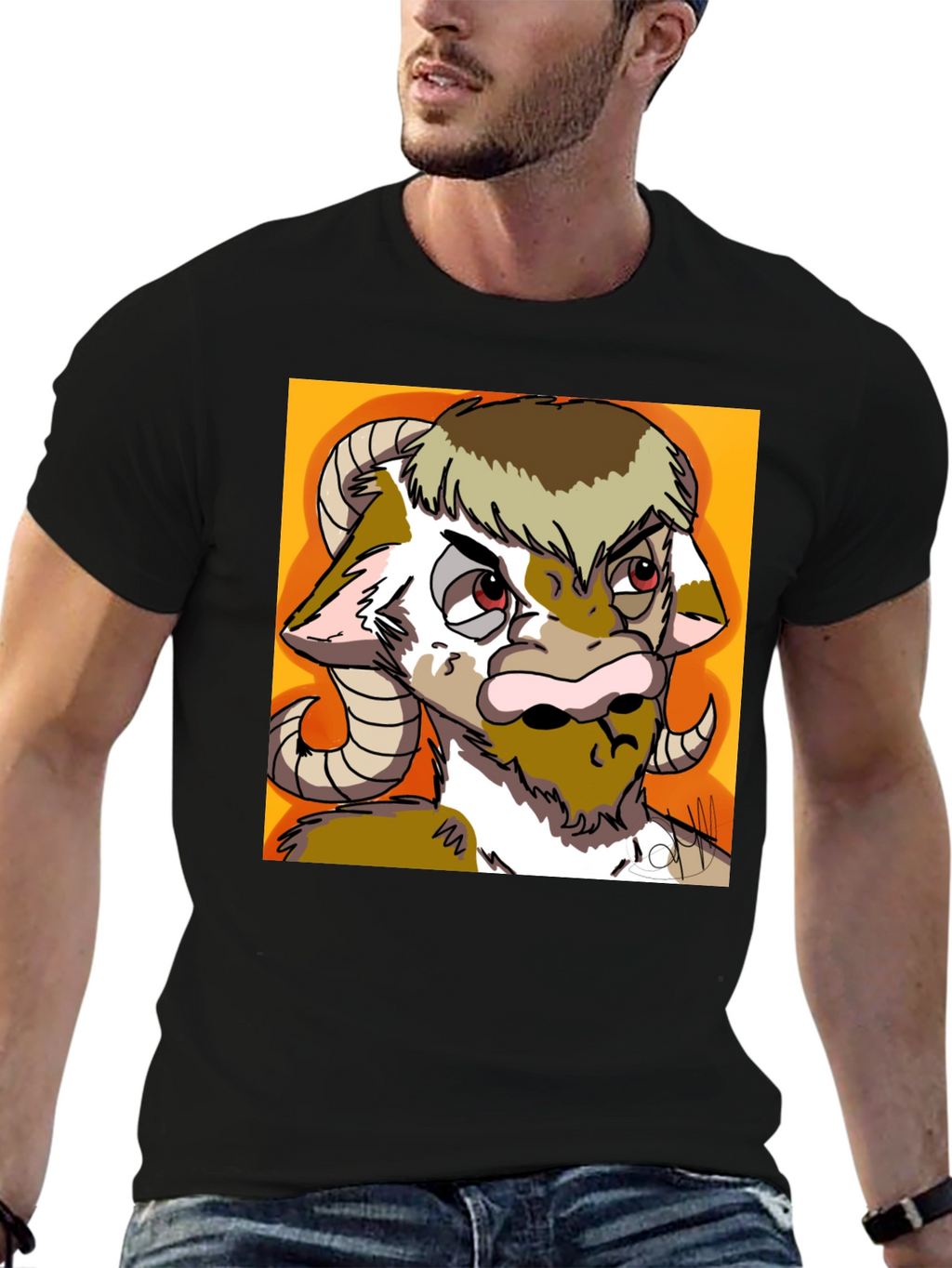 Novelty Goat Graphic Tee - Black Cotton Blend