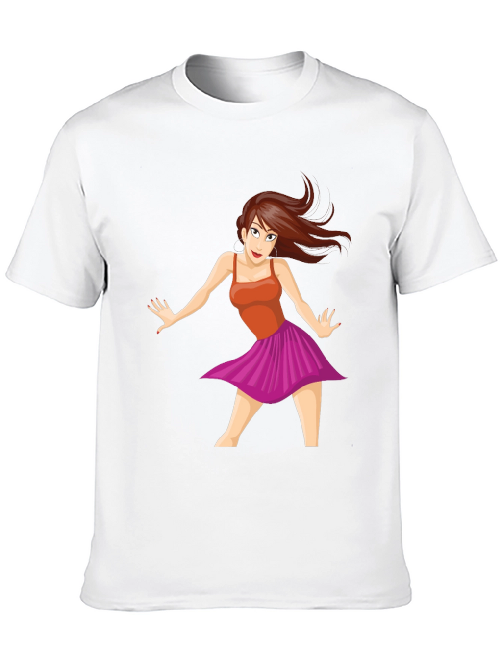 Cartoon Dancer Graphic Tee - Black Casual T-Shirt