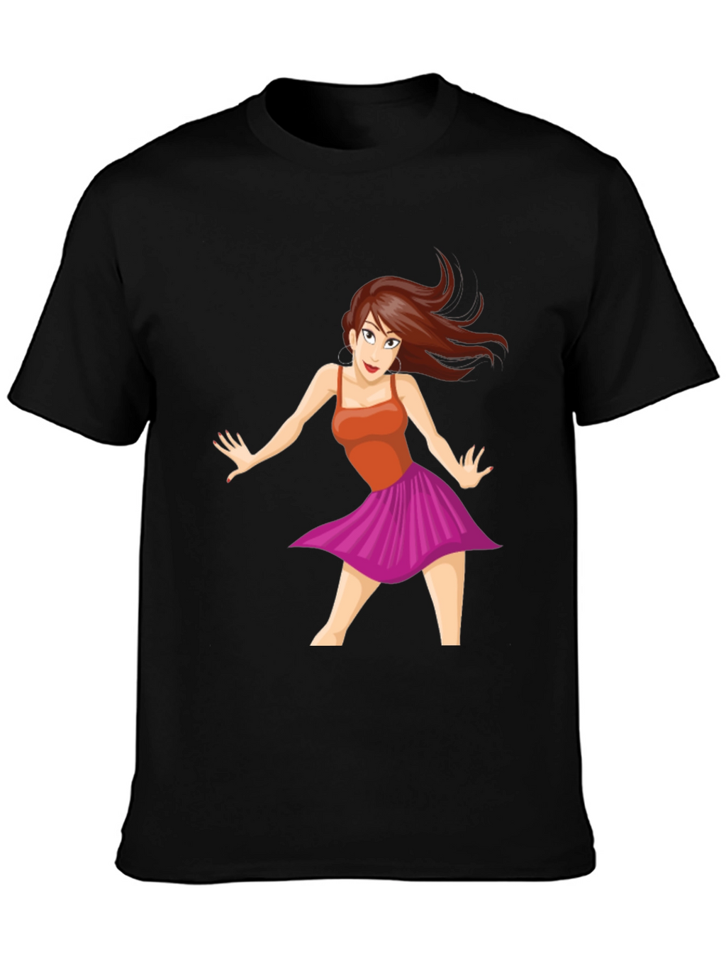 Cartoon Dancer Graphic Tee - Black Casual T-Shirt