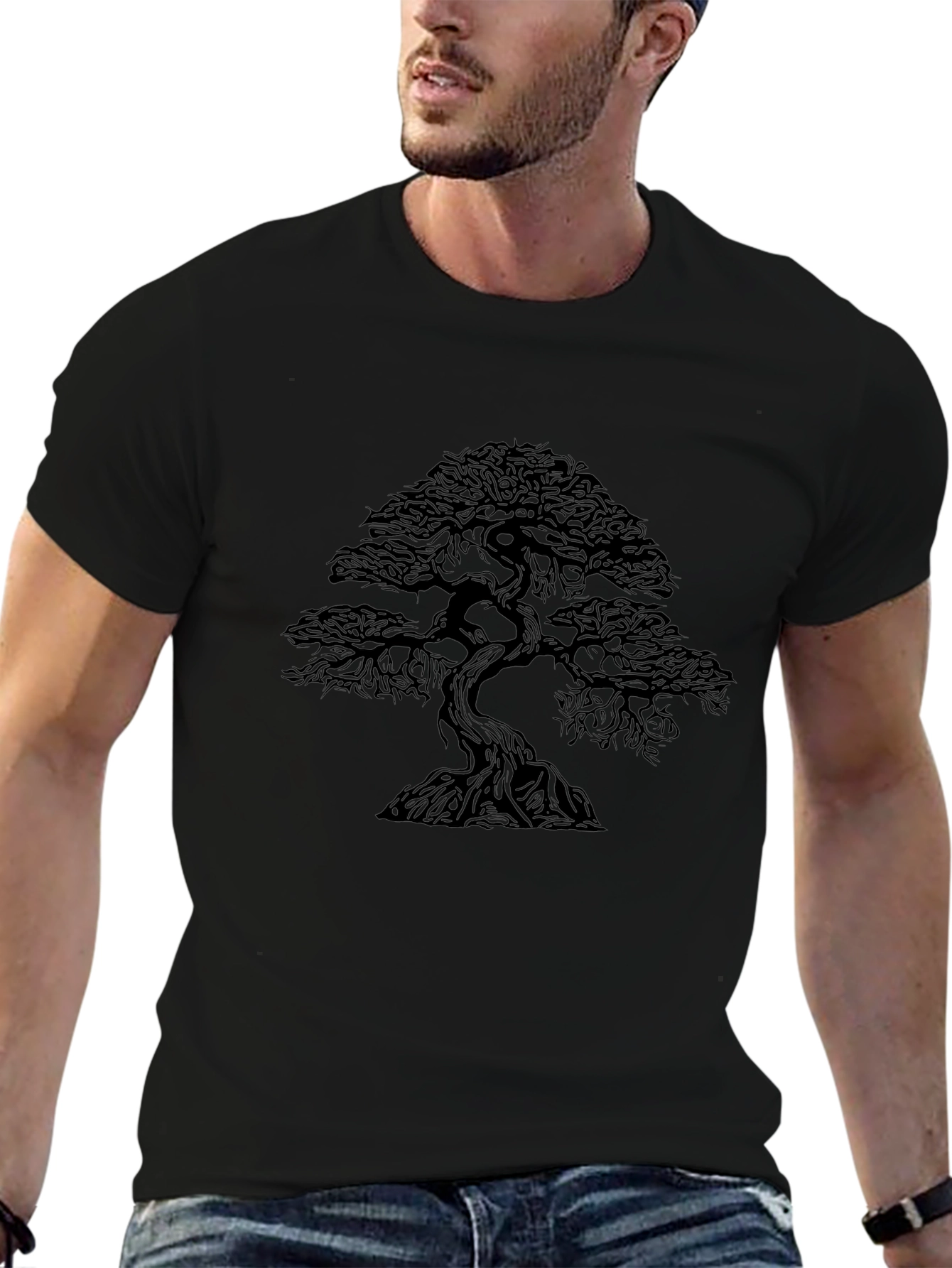 Bonsai Tree Graphic Tee - Stylish Black Shirt